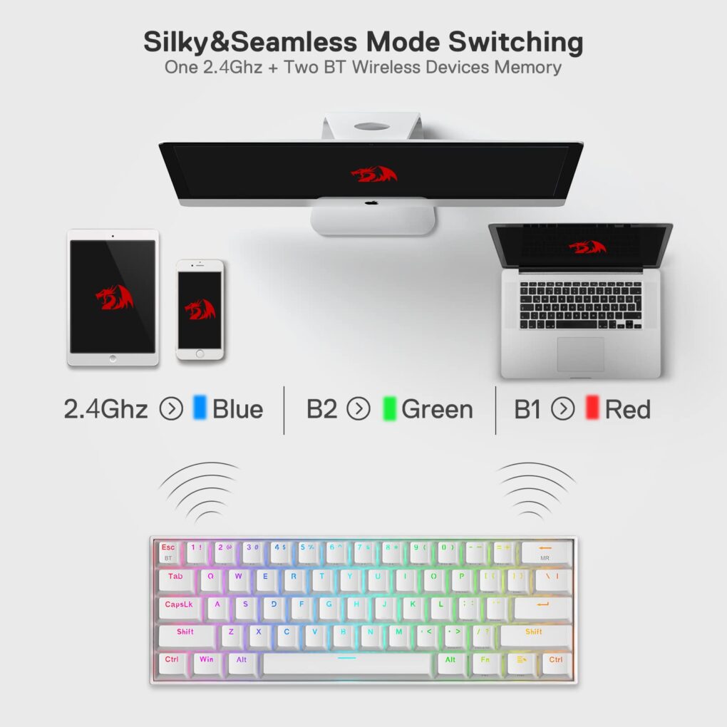 ⁦Redragon K530 Pro Draconic 60% Wireless RGB Mechanical Keyboard, Bluetooth/2.4Ghz/Wired 3-Mode 61 Keys⁩ - الصورة ⁦2⁩