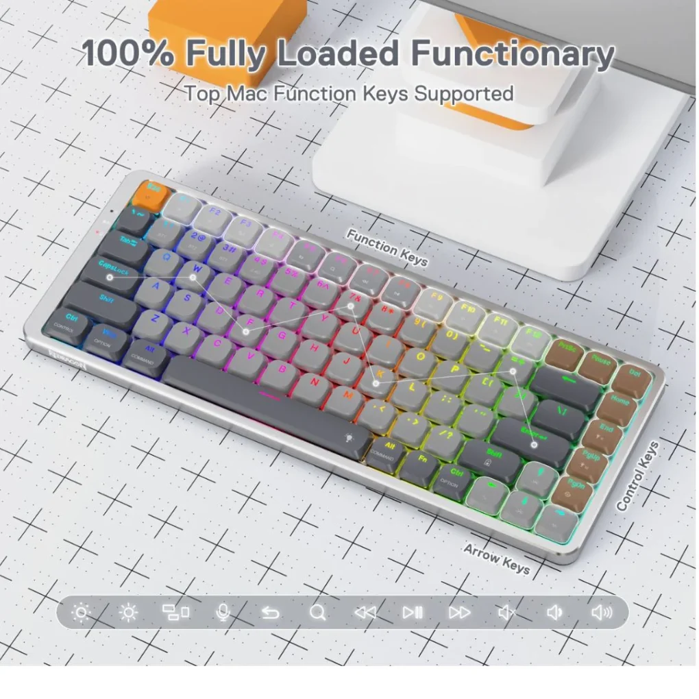 -6% Redragon Redragon K652 AZURE 75% Wireless RGB Mechanical Keyboard, USB-C wired, BT , 2.4 GHz, Red Switch - Image 2