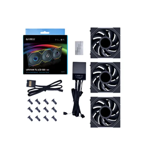 ⁦LIAN LI UNI FAN TL LCD 120 Triple Pack ARGB Black and wihte⁩ - الصورة ⁦2⁩