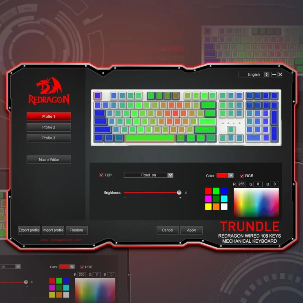 ⁦Redragon K668WBO-RGB TRUNDLE 108 Keys Wired RGB Gaming Keyboard, Red Switch⁩ - الصورة ⁦3⁩