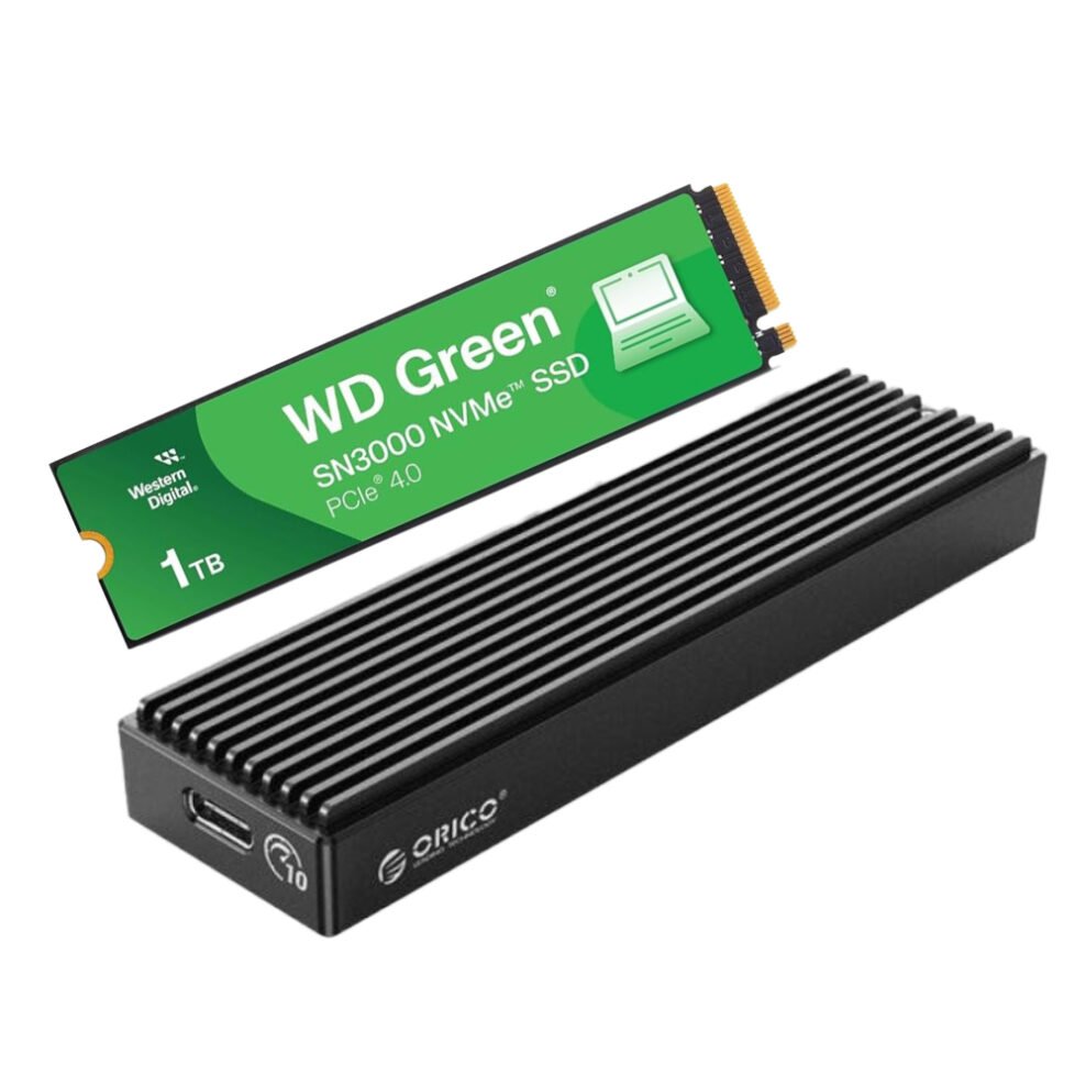 WD Green SN3000 NVMe Internal SSD 1TB + ORICO M.2 NVMe SSD Enclosure