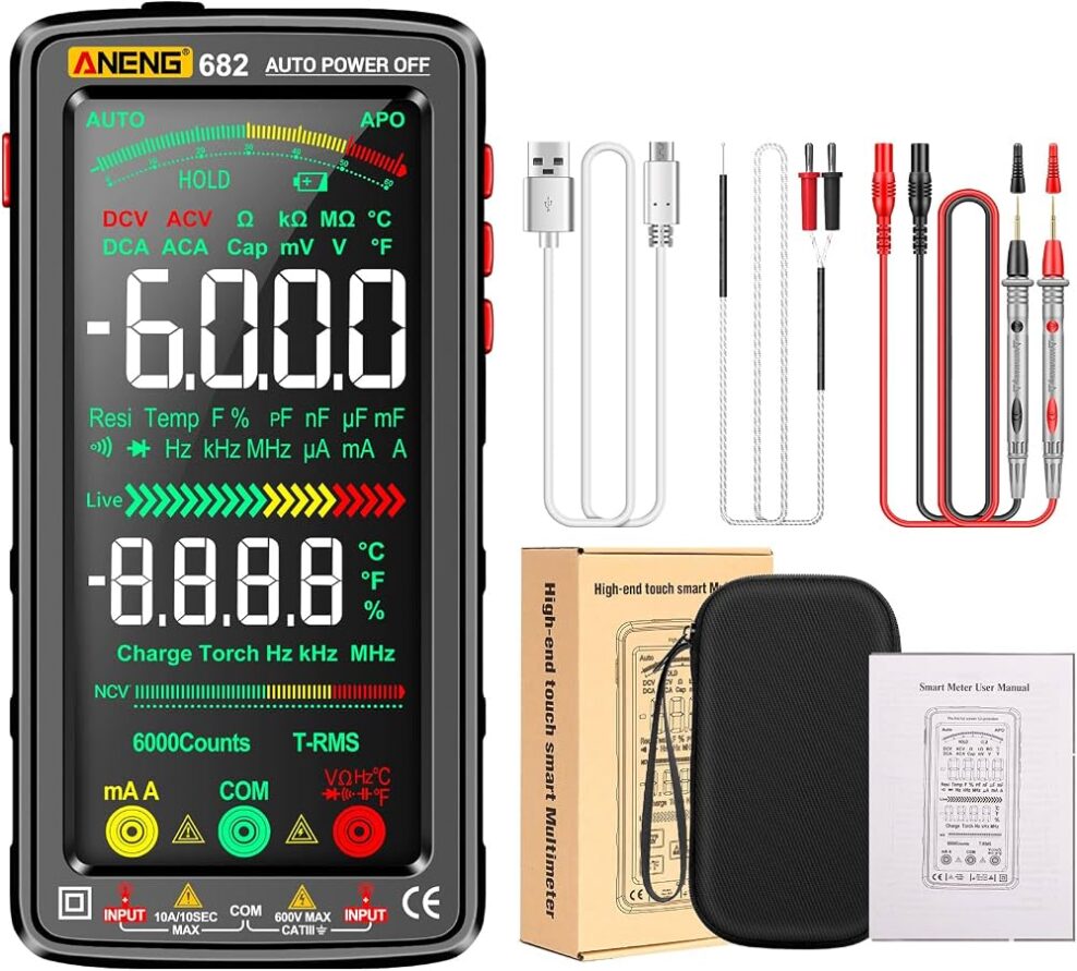 ANENG 682 Smart Digital Multimeter NCV Tester Meter 6000 Counts 5-inch LCD Backlit Flashlight Rechargeable
