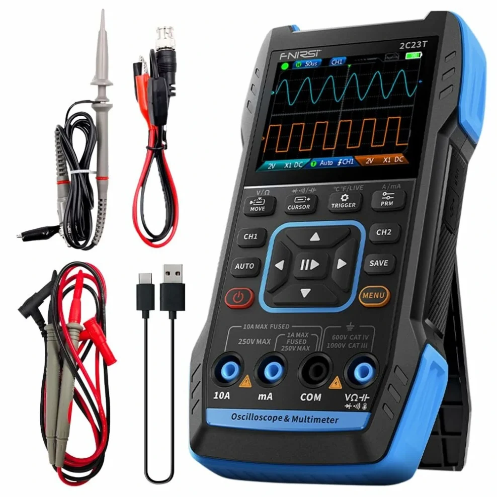 FNIRSI 2C23T 3 in 1 Digital Oscilloscope Multimeter Function Signal Generator 9999counts AC DC Voltage 50MS/s 10MHz Dual Channel