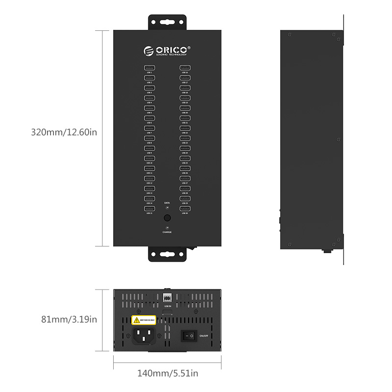 Alternative view of Steel 30 Port USB2.0 Industrial HUB with Data Cable and Removable Hanger
